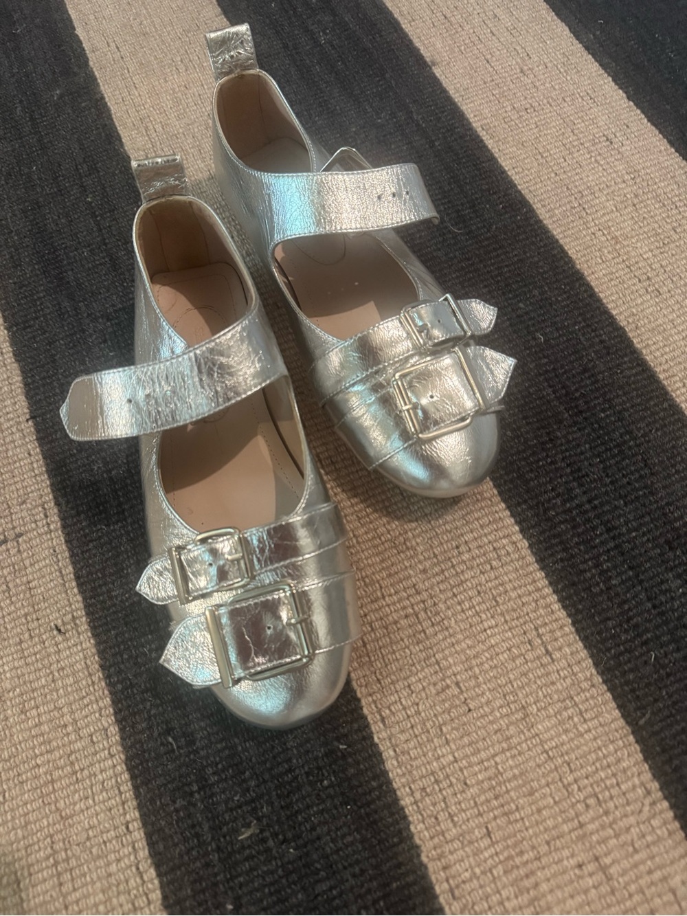 Simone Rocha Silver Metallic Mary Jane Flats with Buckle Detail
